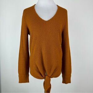 Anthropologie Moth Ribbed V-Neck Tie Front Sweater Size Small